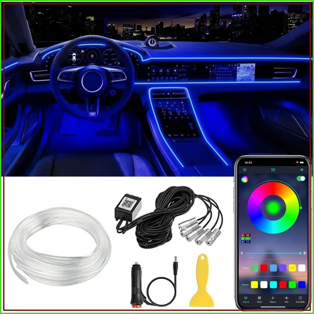 APP Control Car LED Strip Lights, 5-in-1 RGB 16M Colors, 236in Fiber Optic, Music Sync Ambient Lighting