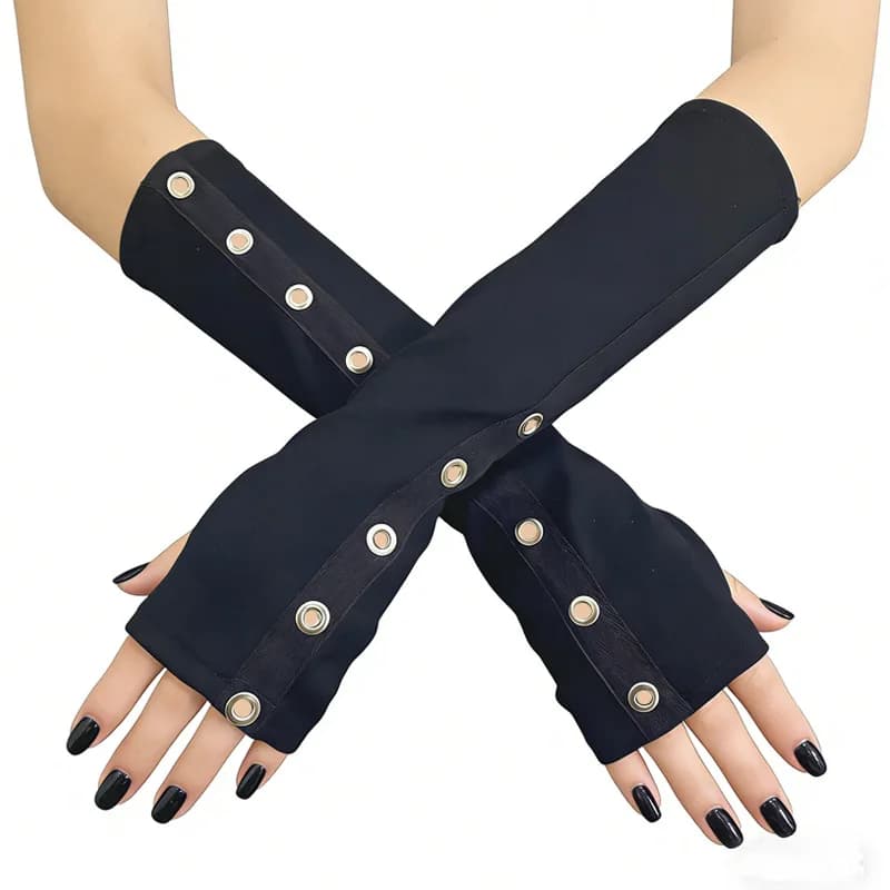 Outdoor Cycling Fingerless Gloves Black Half Finger Arm Sleeves Gothic Dark Style for Women