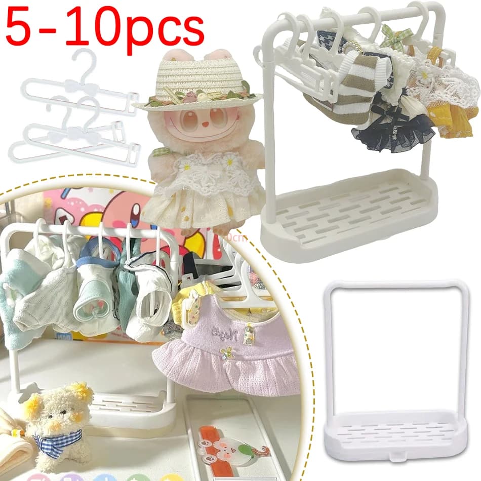 5-10PCS Mini Clothes Hanger Used For Labub And Other Dolls Shoe Holder Rack Cute Rainbow Clothes rack Accessories For Dolls Toys