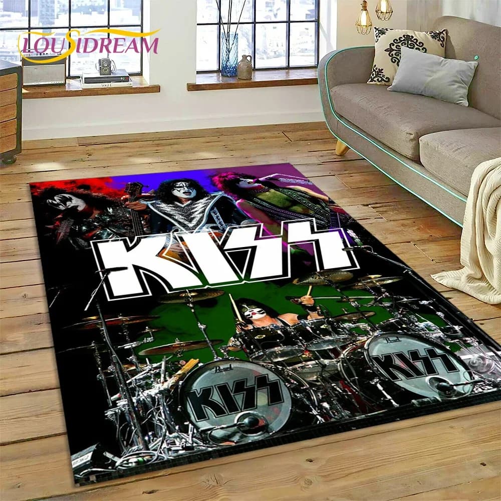 3D Kiss Rock Heavy Metal Band Carpet Rug for Bedroom Living Room Home Sofa Decoration,Child Game Large Decor Floor Mat Gift