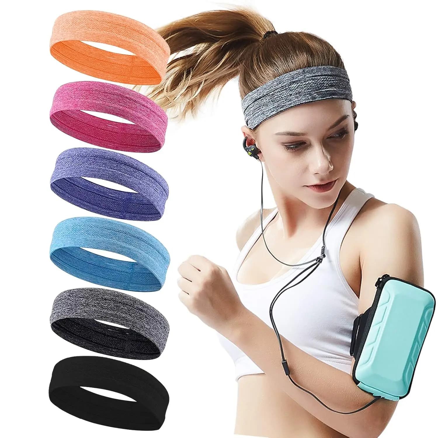Set di 6 Fasce Assorbenti per la Testa da Donna per Allenamento, Fascia Antiscivolo alla Moda, Traspirante