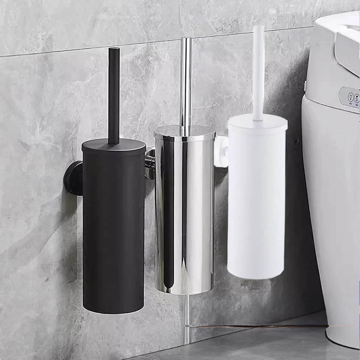 Scopino per WC in acciaio inossidabile montato a parete e indipendente, copertura antiodore antigoccia, 360 ° Setole morbide Rustproo