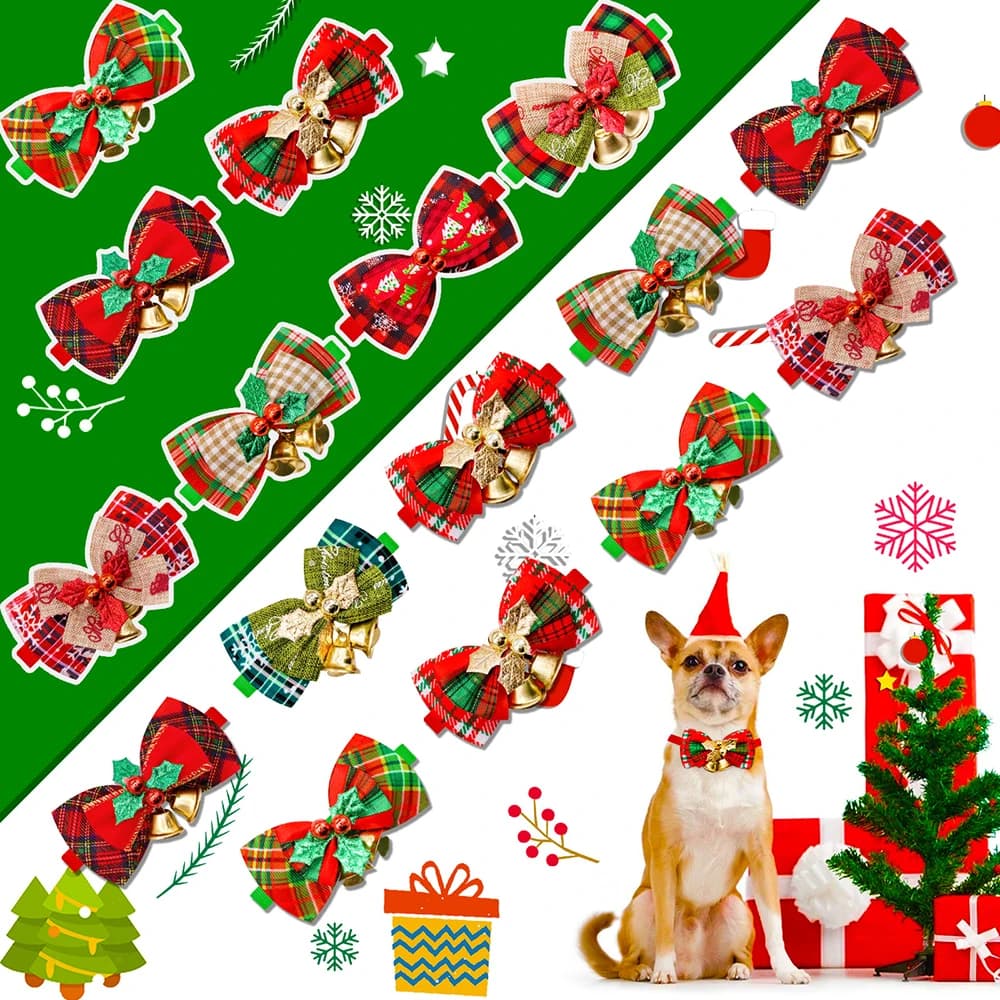 20/40PCS Collari per cani Papillon natalizio regolabili per cani Plaid Cravatte per animali domestici Accessori per toelettatura cani Papillon per cani Forniture per animali domestici