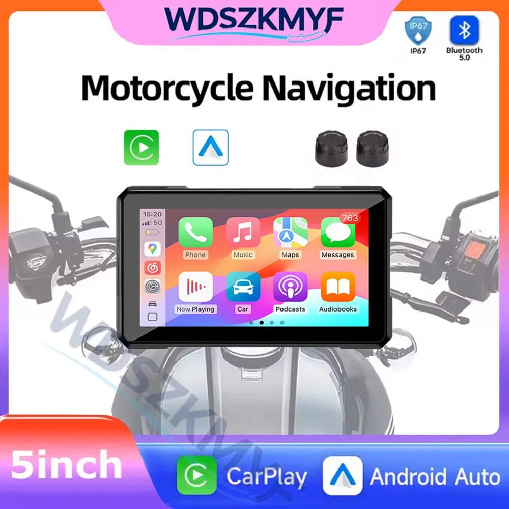 Dual Bluetooth 5inch Motorcycle Carplay Screen Navigation GPS Display IP67 Waterproof Support Helmet Intercom Moto Accessories