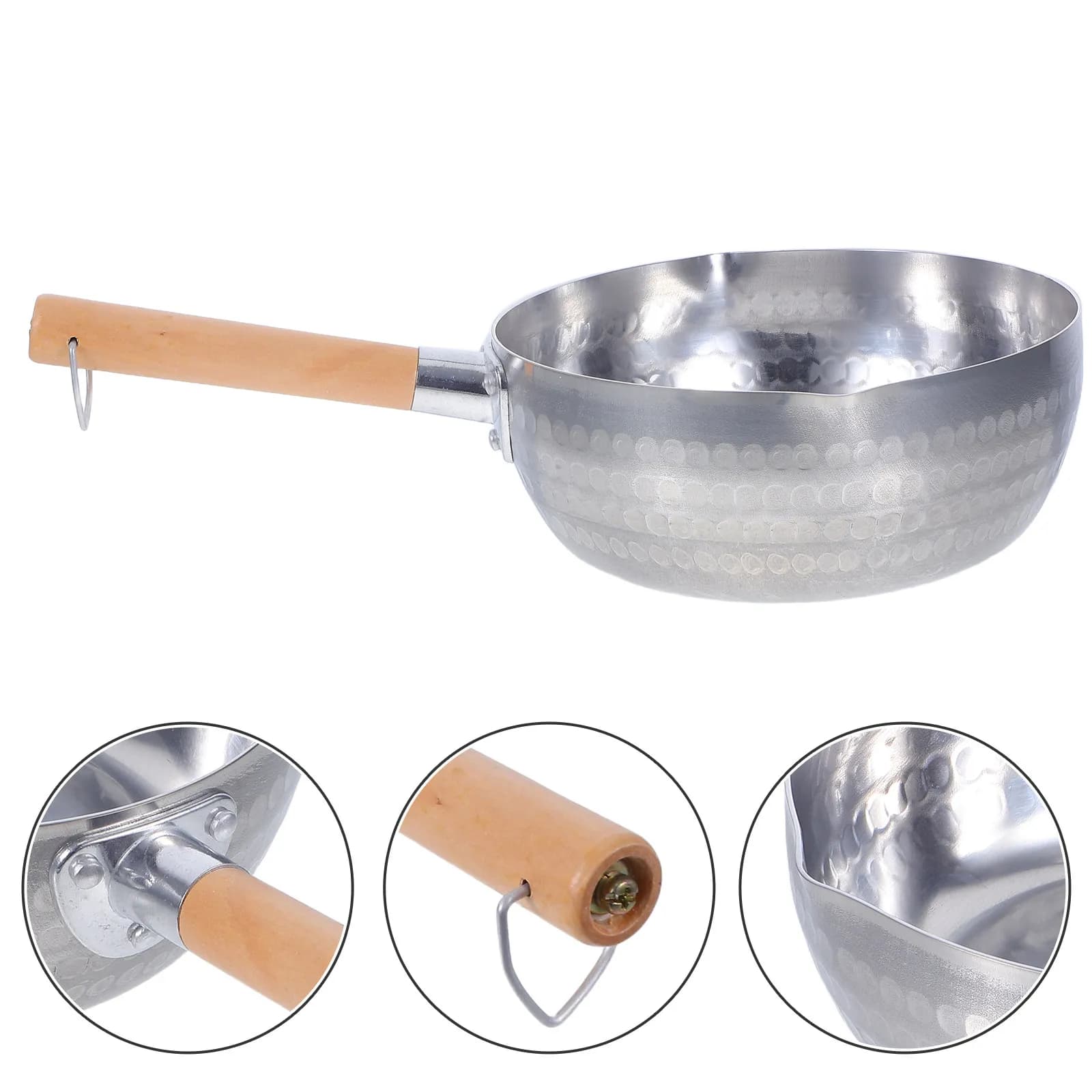 Padella Giapponese in Alluminio Rinforzato con Fondo Piatto e Manico in Legno - Beccucci per Versare Facilmente Latte, Zuppa, Noodle, per Cucina e Campeggio