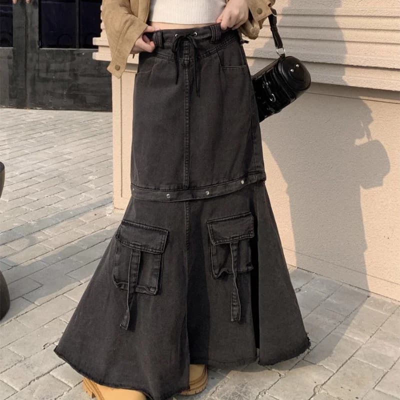 Hot Girl Gonna a vita alta Design Sense Industria pesante Abito da lavoro in denim Abito da donna da strada primaverile e autunnale