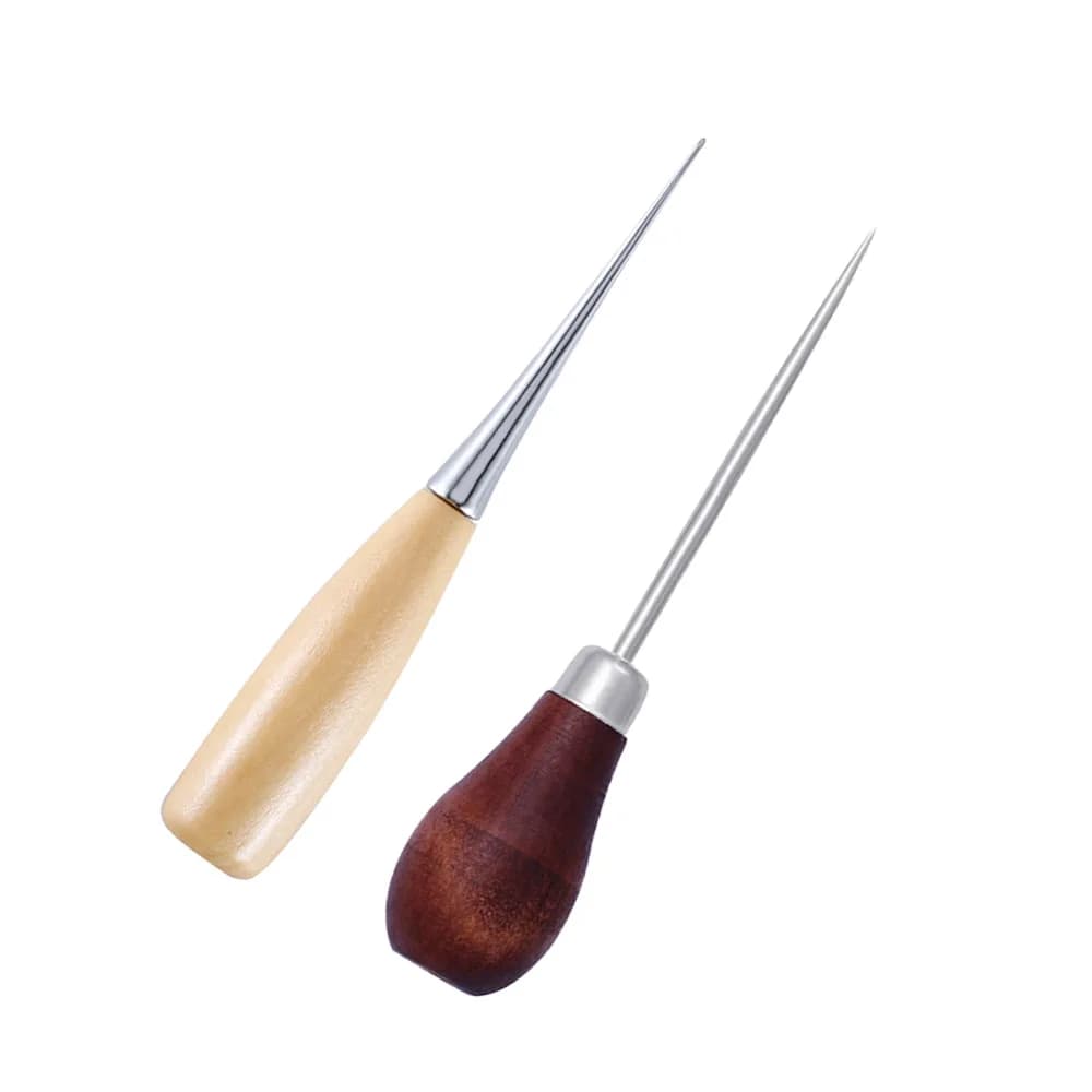 1/2pcs Wooden handle awl DIY knitting tools straight cone bent cone needle drill tool leather repair shoes