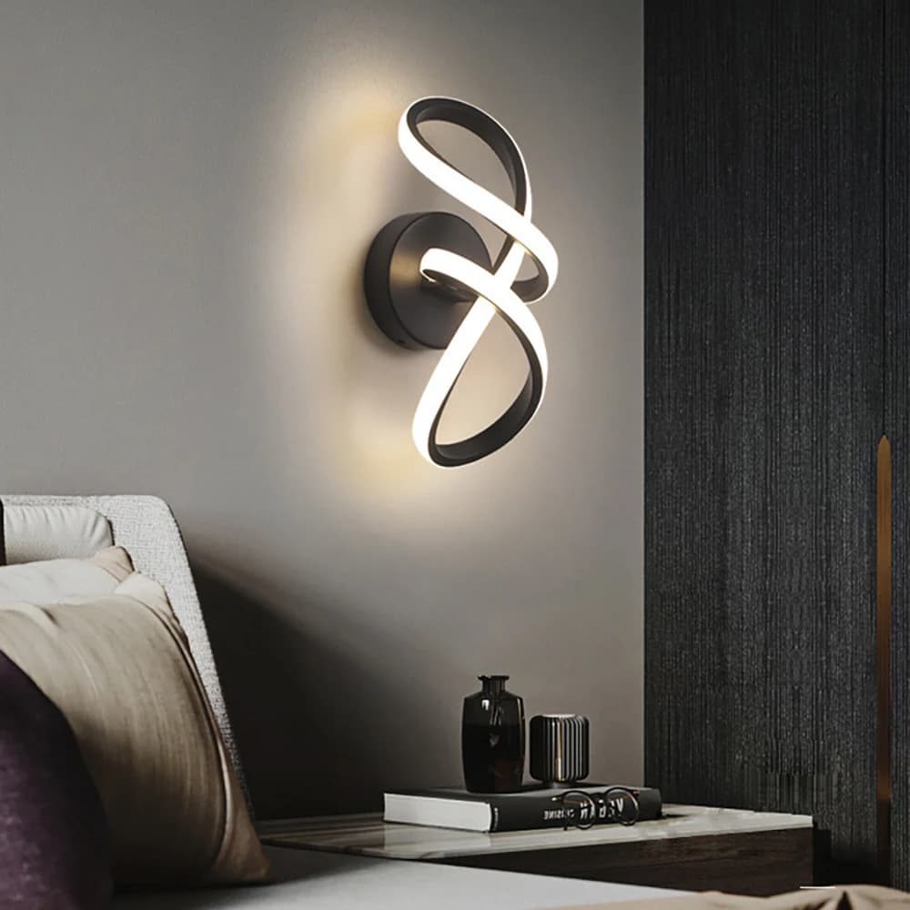 Lampada da parete moderna a LED con design ad anello Mobius in linee semplici nere e dorate per camere da letto, soggiorni, corridoi, illuminazione da studio