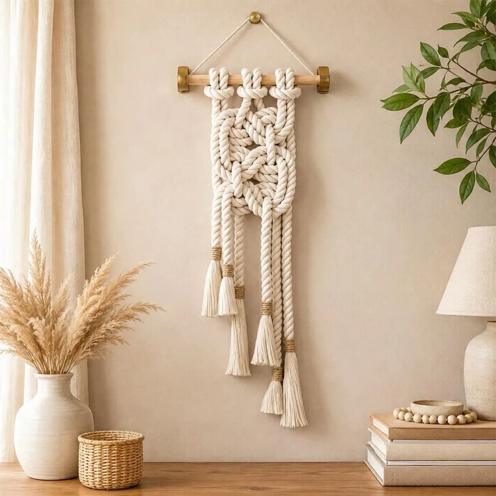 Macrame Wall Hanging Hand Woven Cotton Rope Tassel Tapestry Boho Wall Art for Living Room Bedroom Home Decor