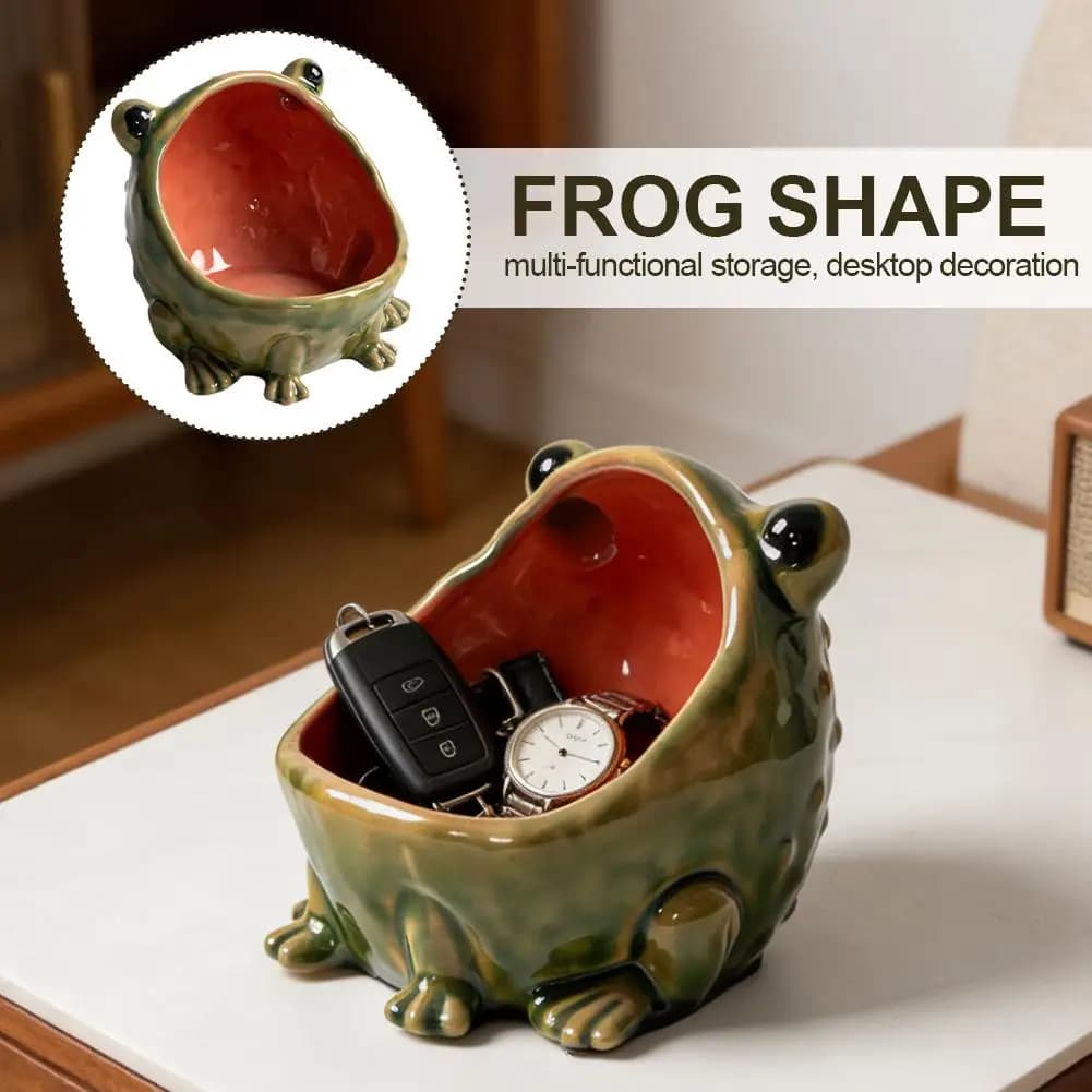 Ceramic Frog Storage Bowl Big Mouth Animal Figurine Key Candy Dish Sundries Organizer Entryway Porch Desktop Decor Ornament