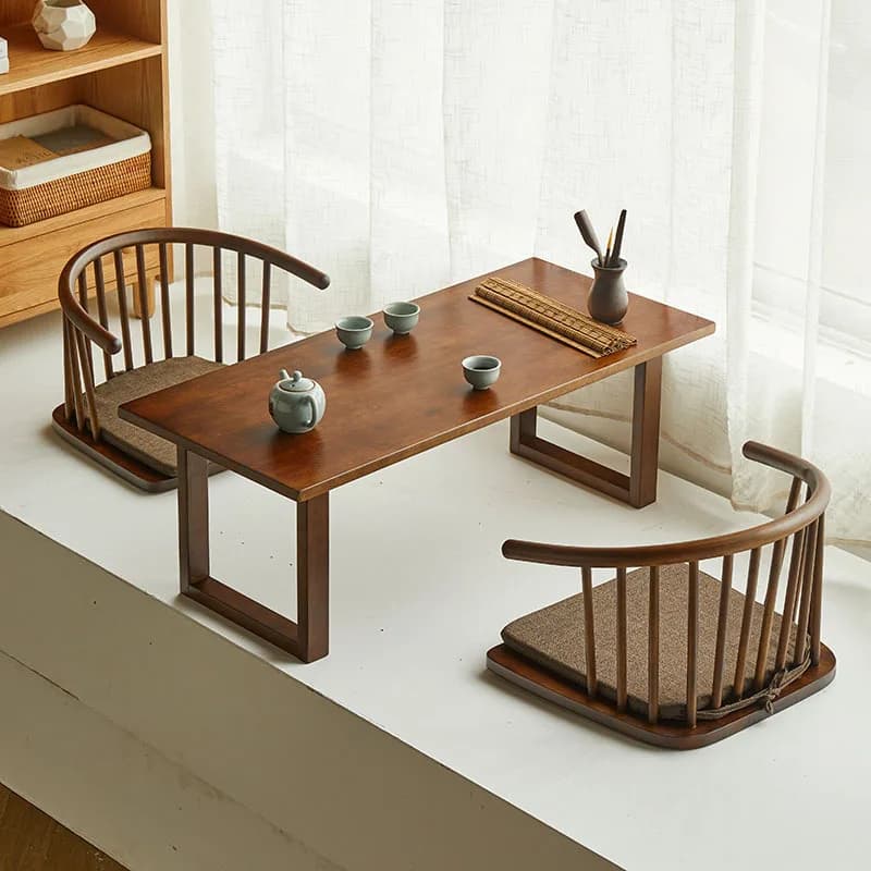 Minimalist Wooden Floor Chair with Armrests - Breathable Cushion, Ideal for Bedroom & Japanese Tea Room