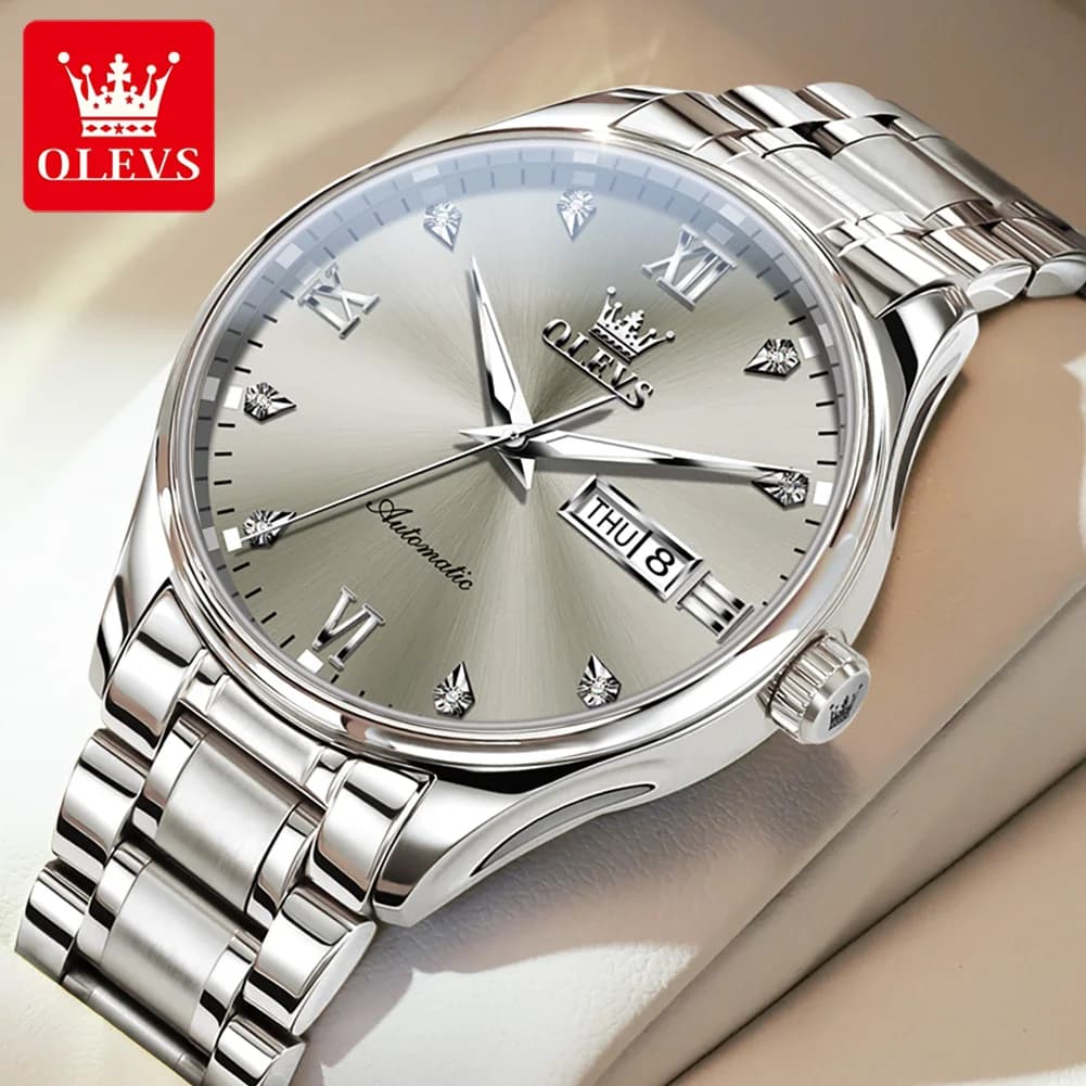 OLEVS 9955 Orologi da uomo d'affari Orologio da polso meccanico automatico di moda semplice per uomo Impermeabile luminoso Data Settimana Gentleman