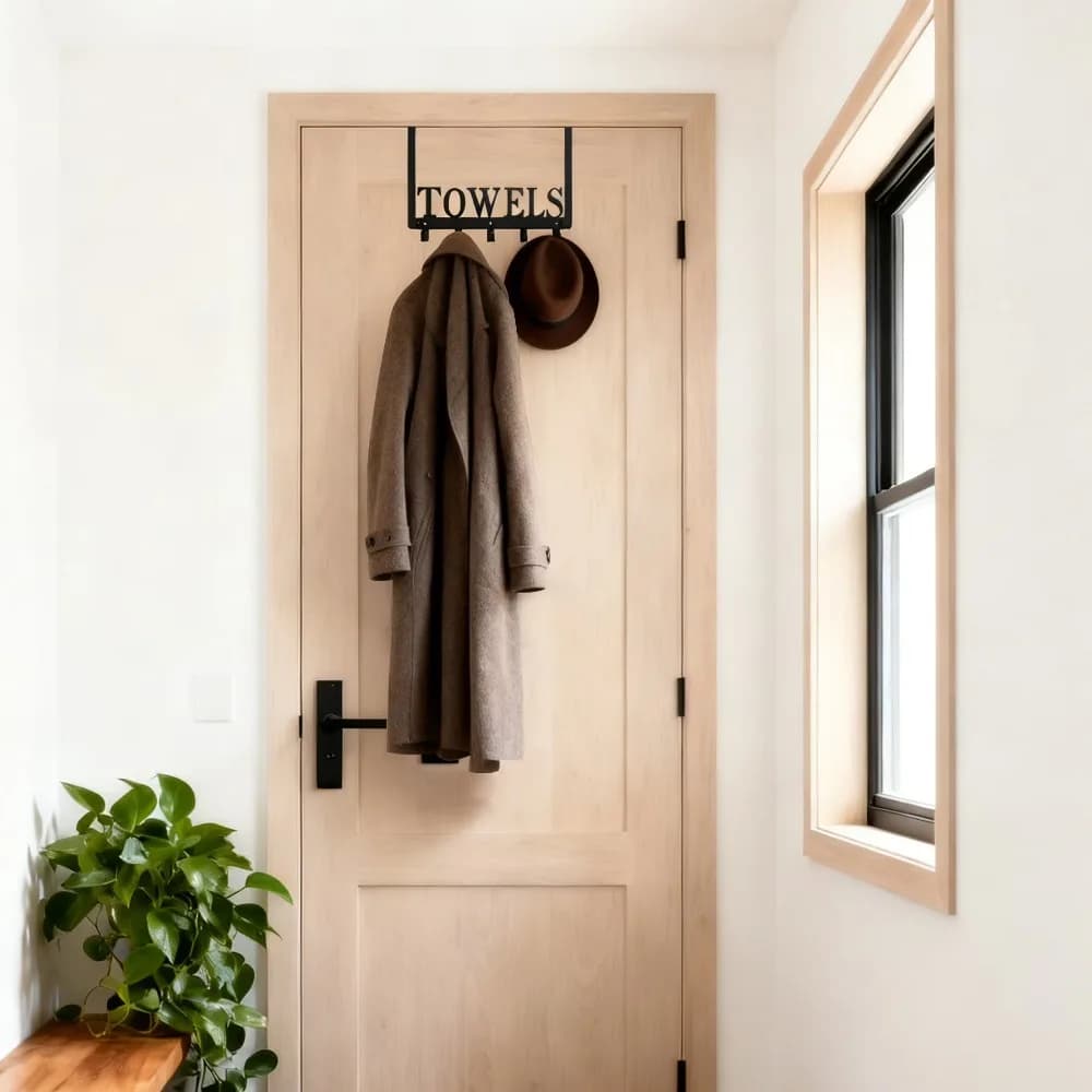 Over The Door Hanger with 5 Heavy Duty Hooks for Towels Bathrobes Clothes Coat Bag Bathroom Bedroom Kitchen Pool Storage Organizer