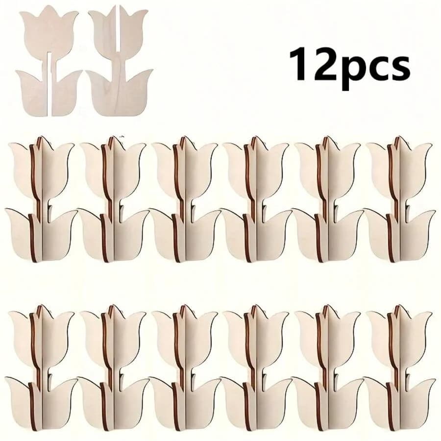 6/12/24 legno incompiuto fai da te a forma di tulipano assemblaggio pezzi di legno 3D dipinto tulipano artigianato in legno per Pasqua Festa della mamma D