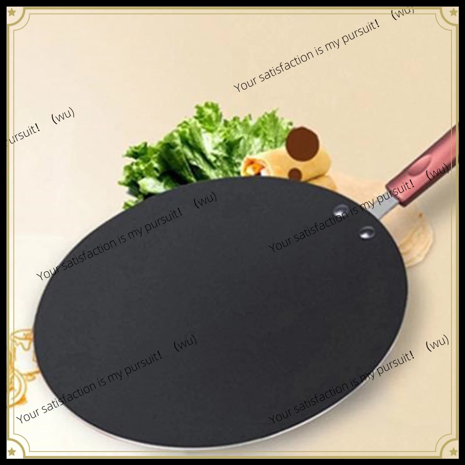 Aluminum pancake frying pan with batter spread and scraper, household non-stick pancake cooking pan