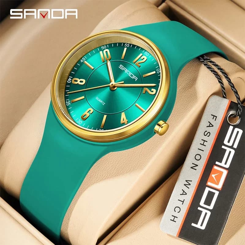 SANDA orologio al quarzo da donna alla moda quadrante semplice e squisito cinturino in silicone orologio da studente con display luminoso leggero impermeabile 3ATM