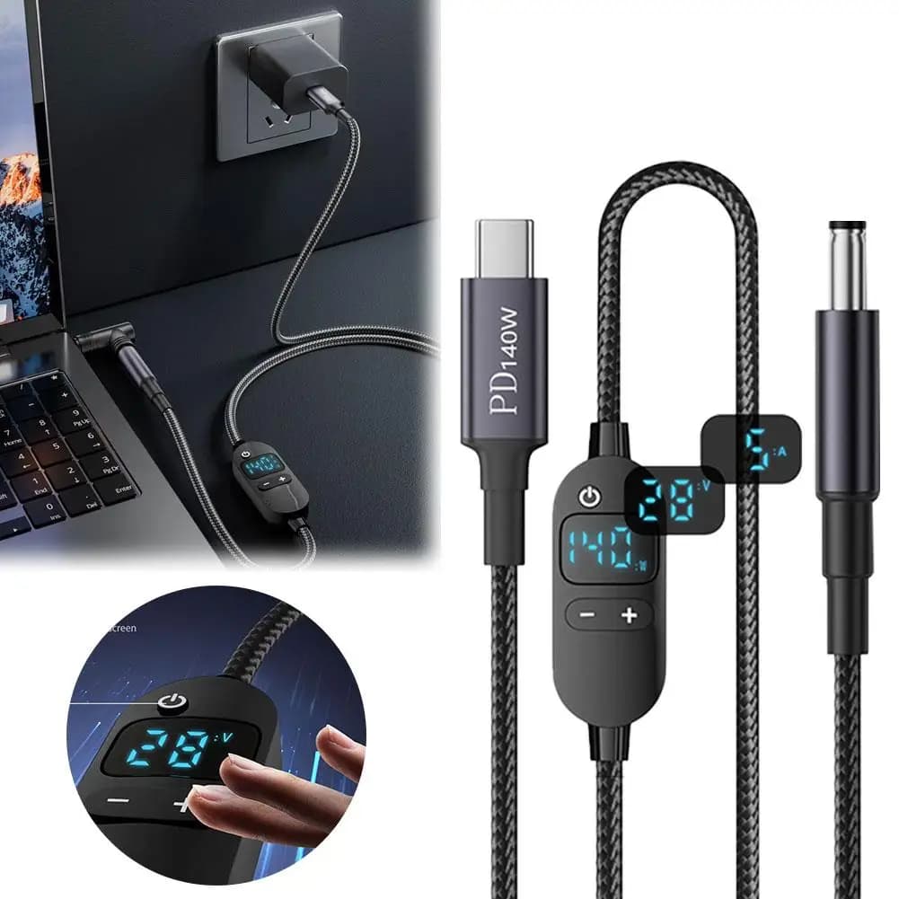 USB-C to DC PD3.1 140 W charging cable with digital display 5 V-28 V for multi-device charging accessory for R3S1 portable router