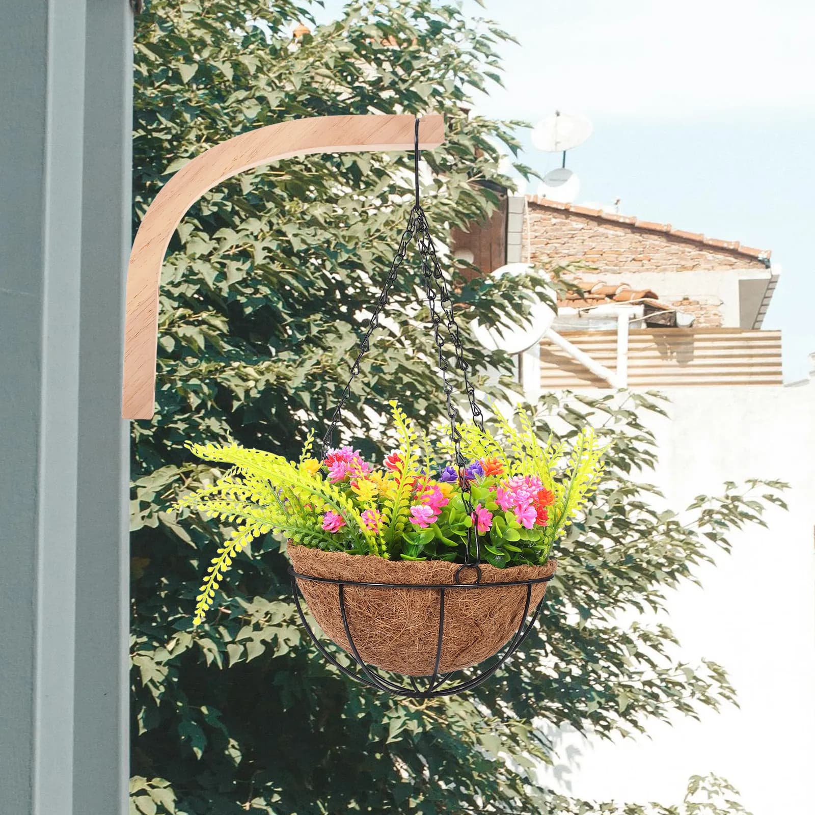 9 Inch Solid Wood Wall Mounted Plant Hanger Hook Indoor Outdoor Decorative Planter Bracket Hanging Flower Pot Wind Chime Garden