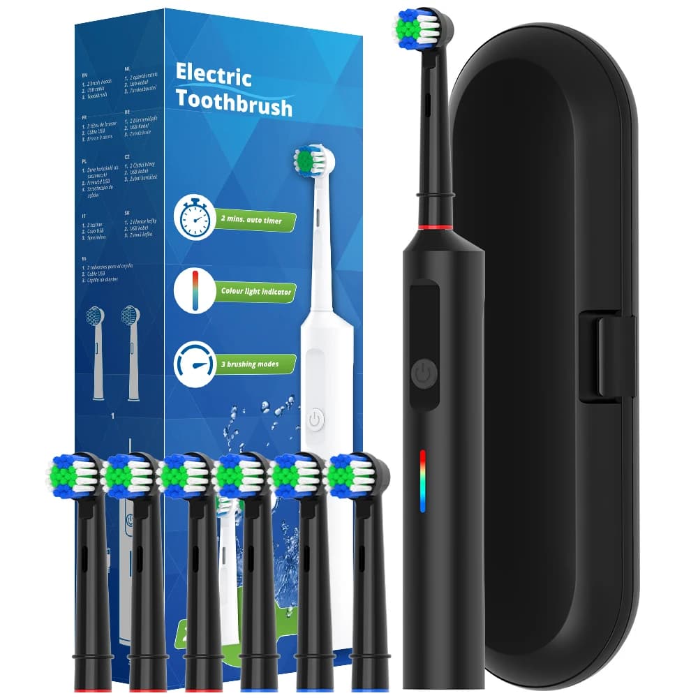 Intelligent rotating electric toothbrush, rechargeable rotating toothbrush with 6 heads, compatible with Oral B spare heads
