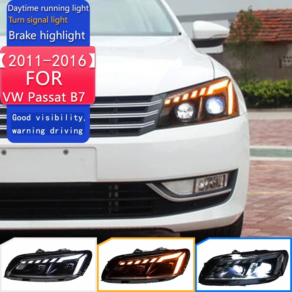 Accessori auto Lampada frontale per VW Passat B7 Fari 2011-2016 Passat LED Faro Lente per proiettore Drl Segnale dinamico Auto