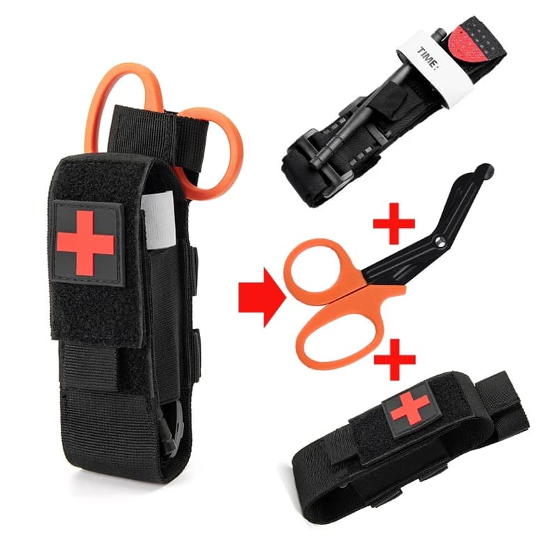 Kit di pronto soccorso tattico per gatti Laccio emostatico medico Forbici Molle Set di staffe per traumi Set di accessori per strumenti di sopravvivenza militare