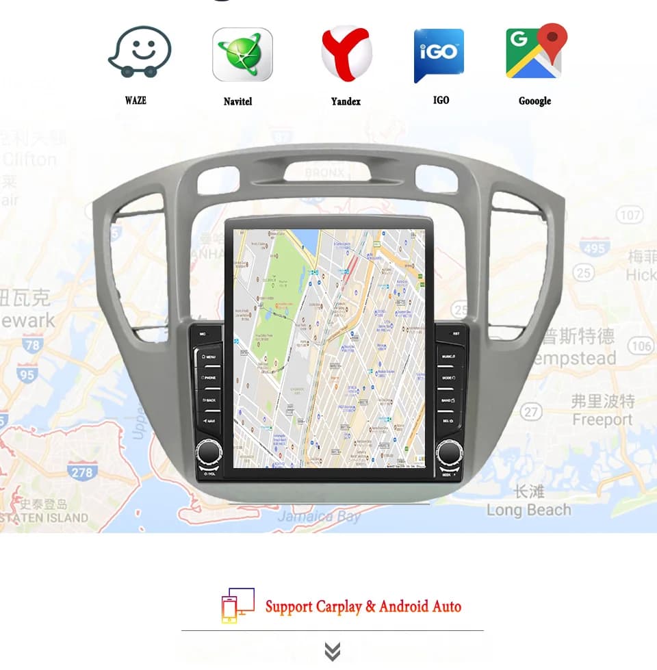 Autoradio da 9.7 '' per Toyota Highlander 2001 - 2007 Sistemi intelligenti per auto di navigazione GPS Carplay Android Auto Video Musica