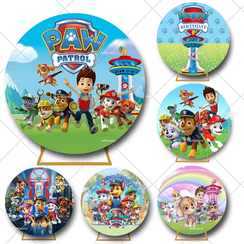 Paw Patrol Round Backdrop Cover For Boys Girls Birthday Party Photography Background Dog Paw Baby Shower Decoration