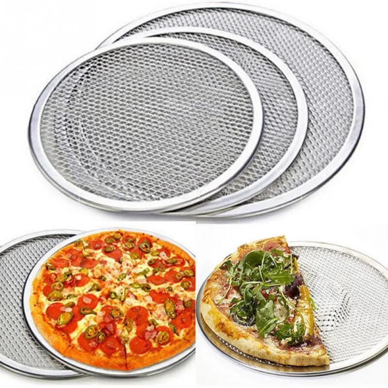 Teglia per pizza in alluminio a rete, resistente alla ruggine, teglia per pane in metallo con design a occhielli, teglia a rete cava per torte, accessori da forno per la cucina domestica