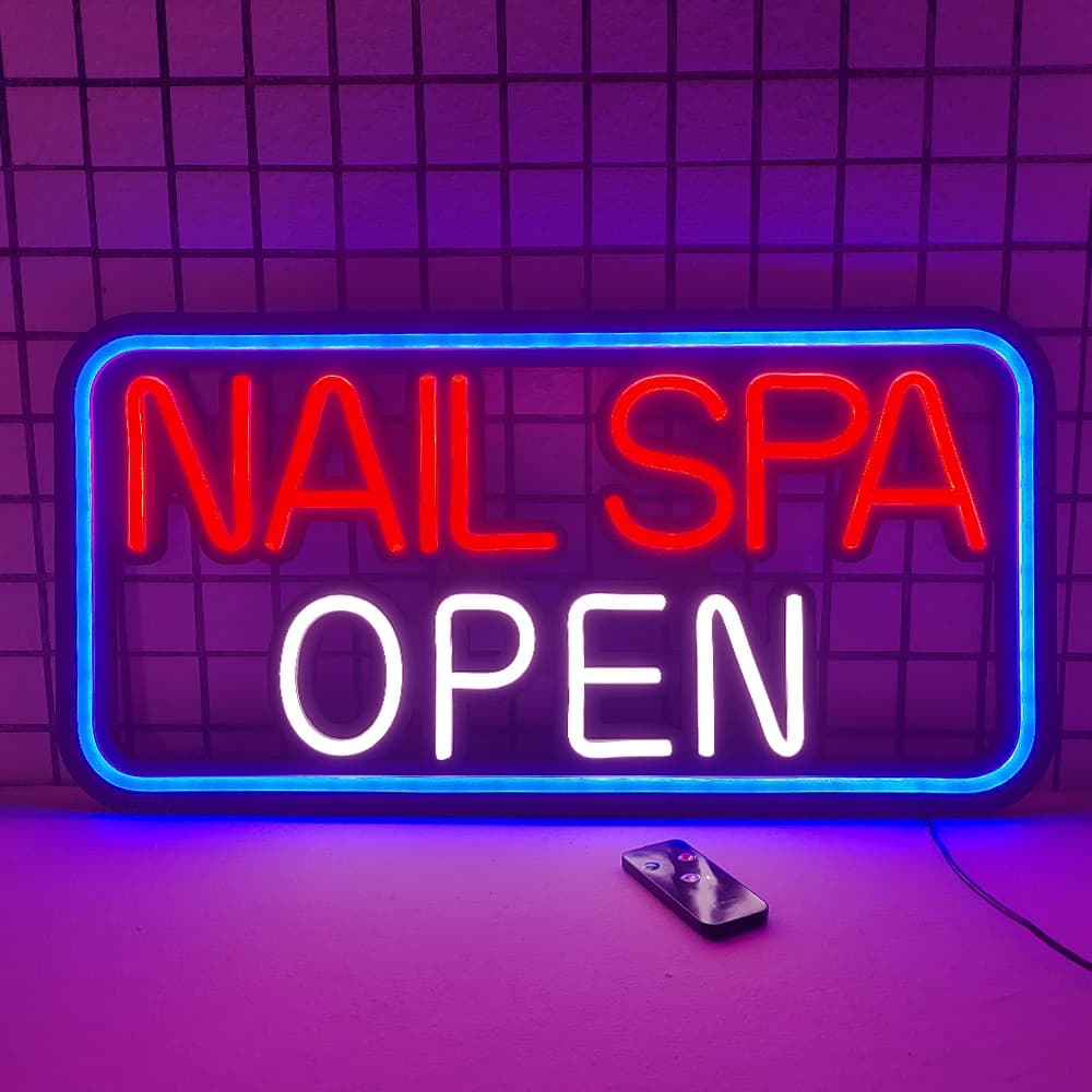LED Nail Salon Business Sign Spa insegne al Neon blu rosso lampeggiante 12V per salone di bellezza per unghie