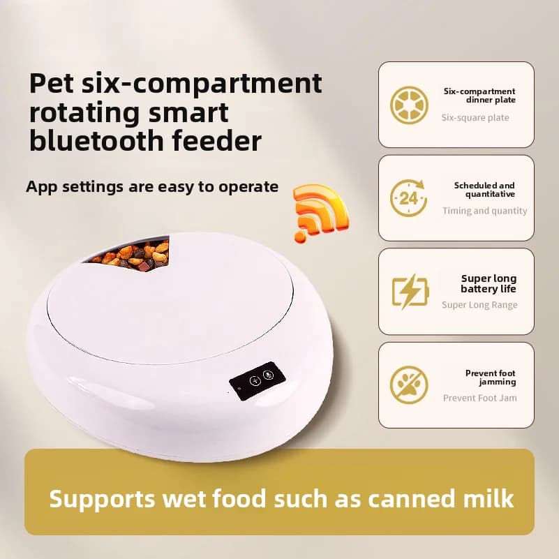 Distributore Automatico Intelligente di Cibo per Animali Domestici, Dispenser per Alimenti Umidi e Secchi, 6 Pasti, Ciotola Intelligente per Gatti e Cani