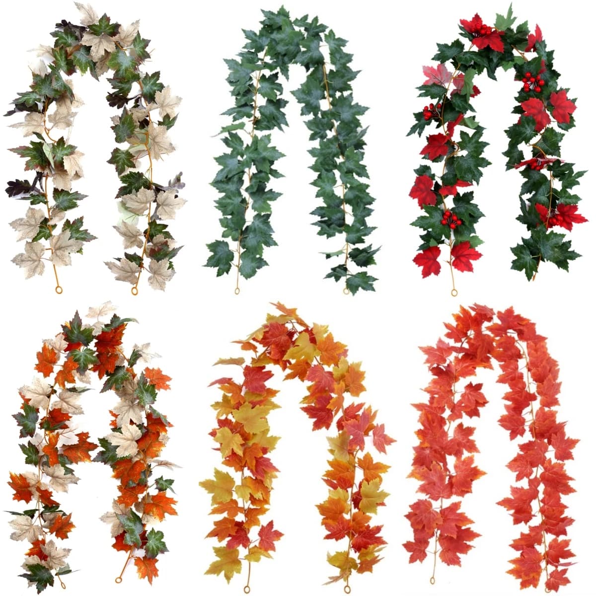 Foglie artificiali Ghirlanda di foglie autunnali Viti appese Fiori Pianta finta di seta per la decorazione domestica della festa nuziale di Natale di Halloween