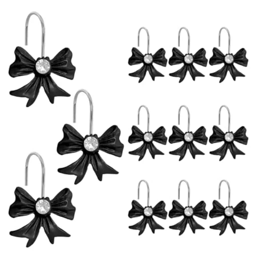 Cute Bow Knot Shower Curtain Hooks Rings, Modern Home Decorativ Rust Resistant Hangers, 12PCS Shower Hooks for Bathroom Shower