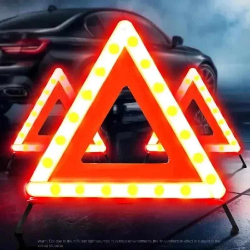 Car Triangle Red Reflective Tripod Foldable Frame Road Safety Hazard Stop Sign Car Accessories for Auto Emergency Breakdown
