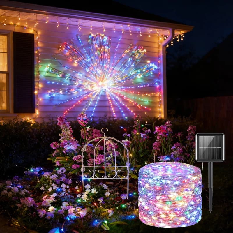 Luci a Stringa Solari LED con 8 Modalità, Illuminazione per Matrimoni e Feste, Luci da Giardino e Patio, Ghirlanda Luminosa per Esterni, Luci Natalizie