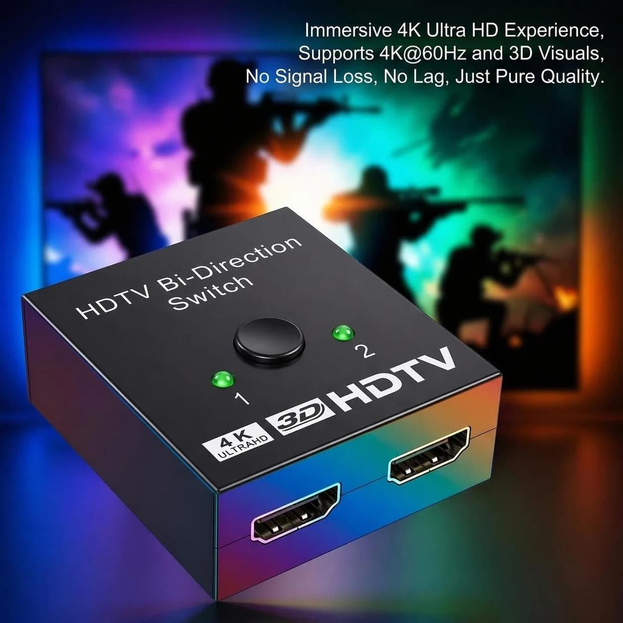 1pc Switcher, 4K Splitter 2 Ports Bi-Direction Manual Switch 2 X 1/1 X 2 Passthrough, No External Power Required-Supports HD 4K