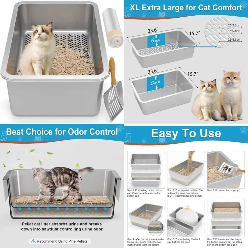 Lettiera per setacciatura in metallo extra large per gatti grandi, adatta per pellet di pino in legno, ideale per gatti di grandi dimensioni con funzione setaccio