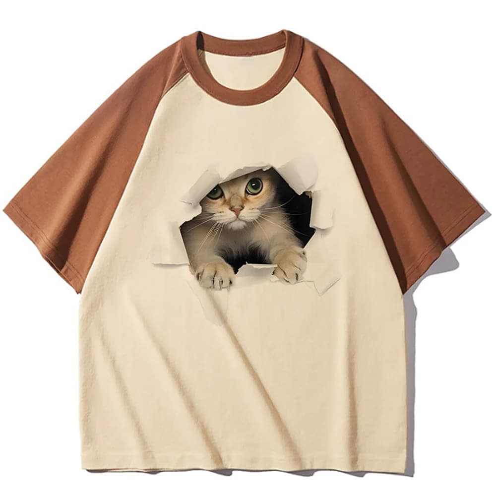 Maglietta gatto grafica femminile hip hop Grafica classica universitaria Vintage top tees Cultura pop psichedelica Retro Vintage Grunge