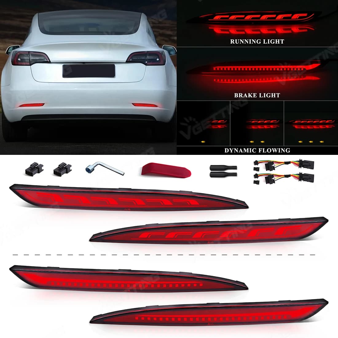 1 Coppia Per Tesla Modello 3 Modello Y 2017 2018 2019 2020 2021 2022 Auto Paraurti Posteriore Riflettore Dinamico Indicatori di direzione Lampada luce freno