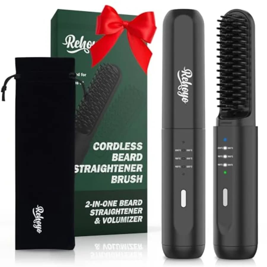 Piastra per Barba Portatile Senza Fili per Uomo, Spazzola Riscaldante per Capelli e Barba con Tecnologia Anti-Scottatura e Ionica 3 T