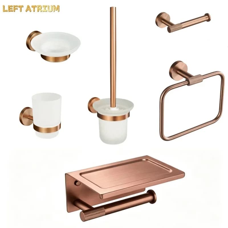 Brushed Rose Gold Brass Knurling Toilet Brush Holder Toilet Paper Holder Towel Bar Rail Rack Hanger Hook Soap Dish Hardware