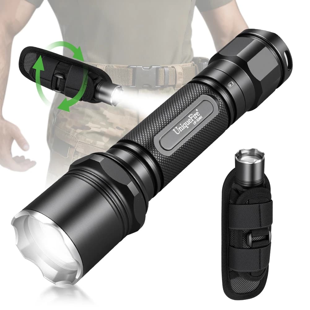 Torcia tattica LED UniqueFire 504N, 2500 lumen, torcia polizia, 5 modalità, torcia di sicurezza con fondina da cintura