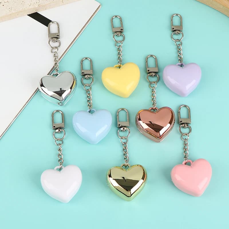 1 Piece Container Empty Heart Shape for Fard in Powder and Umbrella with Mirror and Plate in Aluminium, Keyring, Lip Case