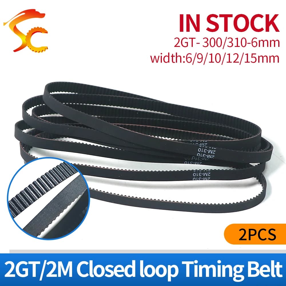 2 pcs GT2/2M 300 310 ring rubber closed 2GT belt length 300mm 310mm width 6mm/9mm/10mm/15mm for 3D printer