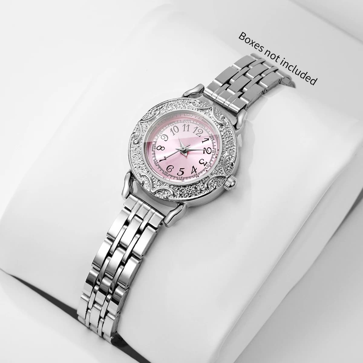 Fashion Pink Dial Women Quartz Watch Elegant Silver Metal Strap Ladies Dress Wristwatches Clock Relogio Feminino（Without Box）