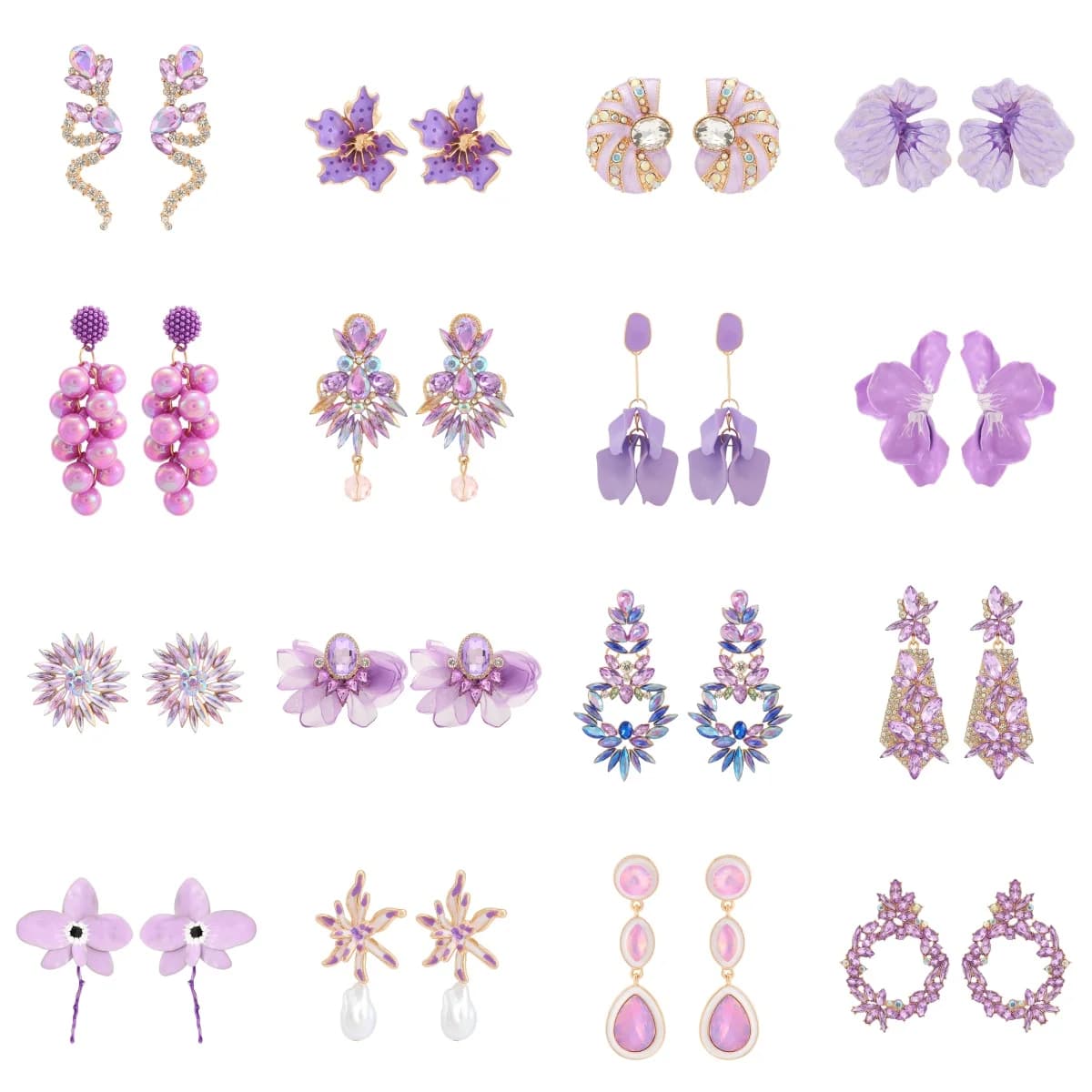 Elegant Sparkling Rhinestone Light Purple Stud Earrings for Women Gorgeous Fashion Jewelry Party Prom Wedding Bridal Accessories