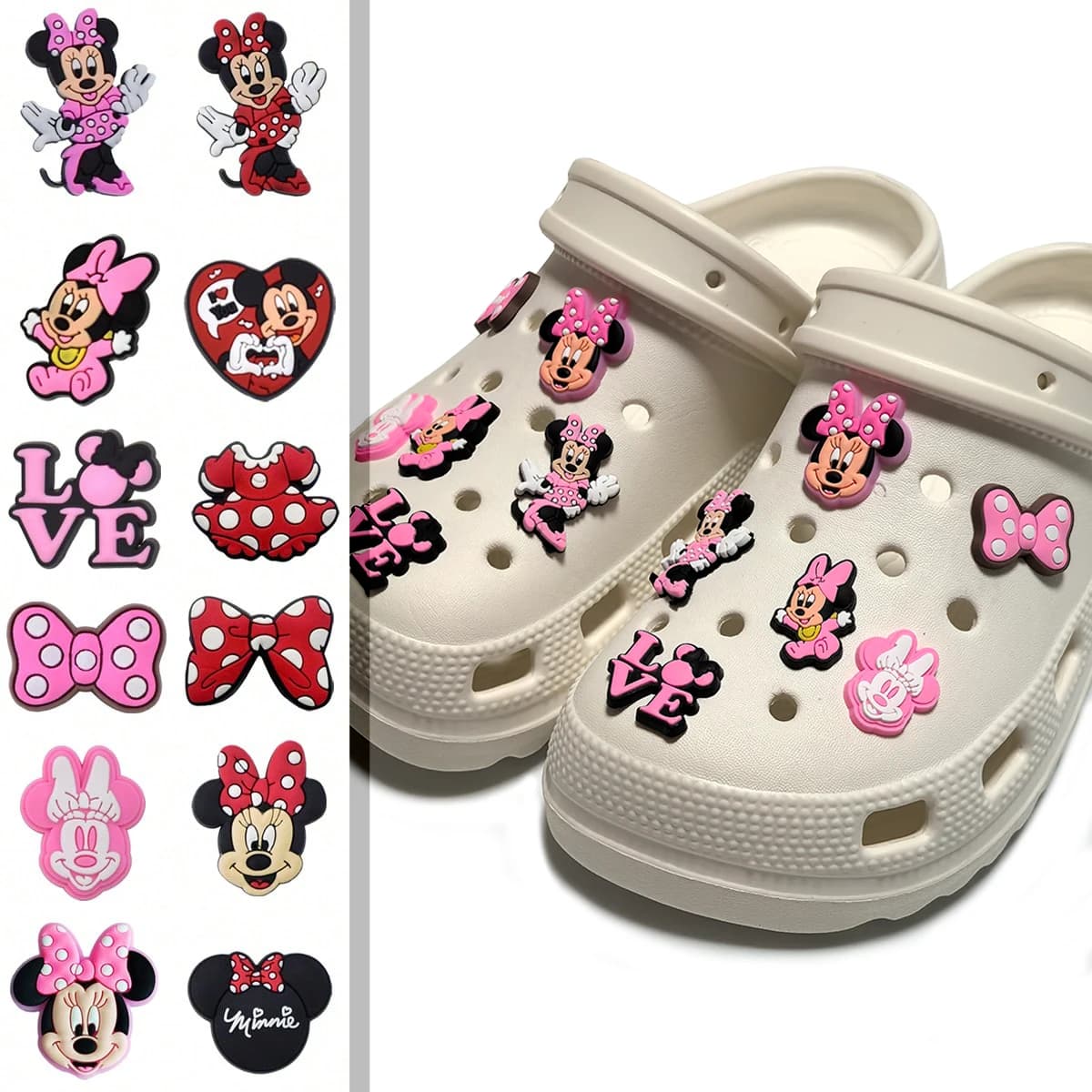 Graziosi Charm per Scarpe di Topolino e Minnie, Decorazioni Anime Cartoon per Scarpe, Accessori Fai-da-Te per Sandali e Ciabatte, Regalo per Feste di Compleanno