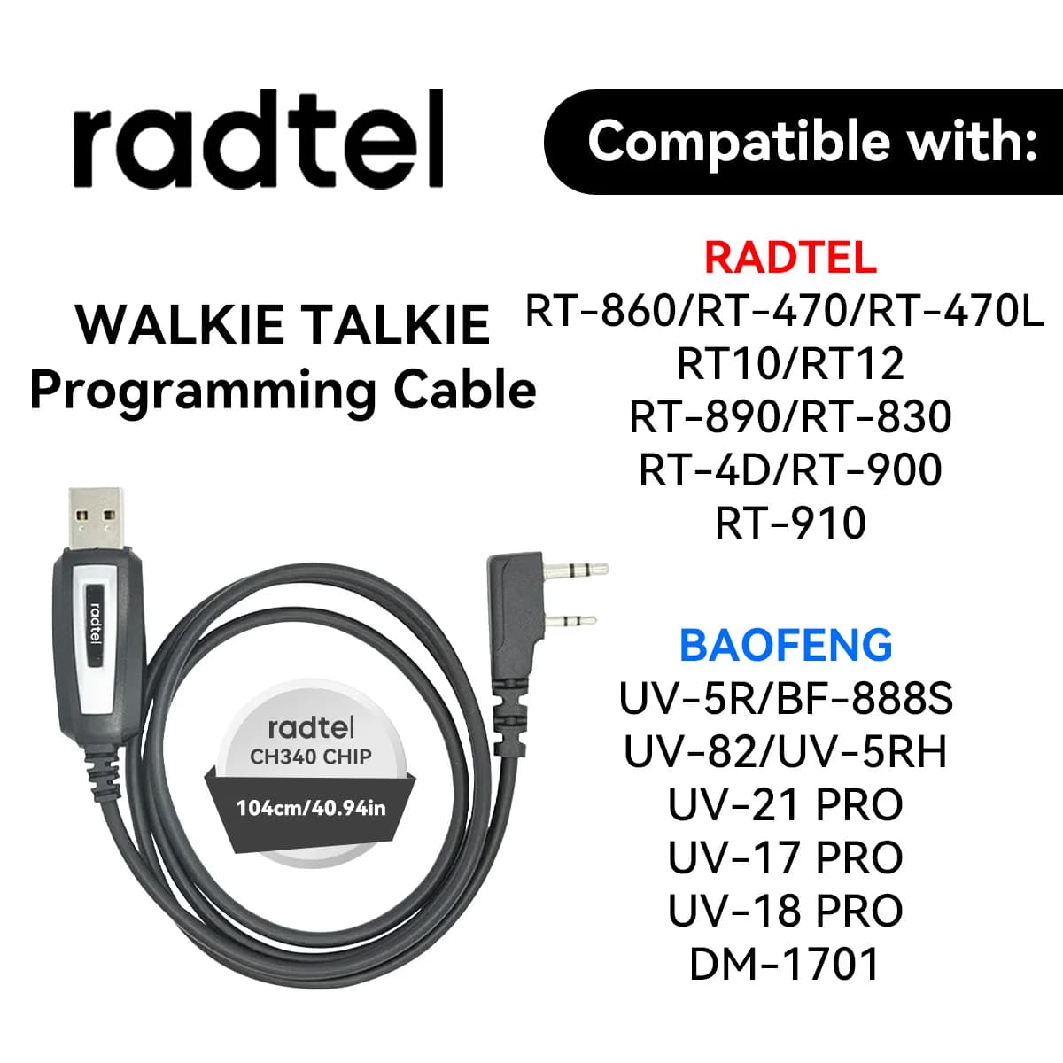 Cavo di programmazione Radtel per Radtel RT-4D RT-900 RT-470x RT-860 RT-4D RT-890 RT-900 RT-920 Walkie Talkie per Baofeng UV-5R K5