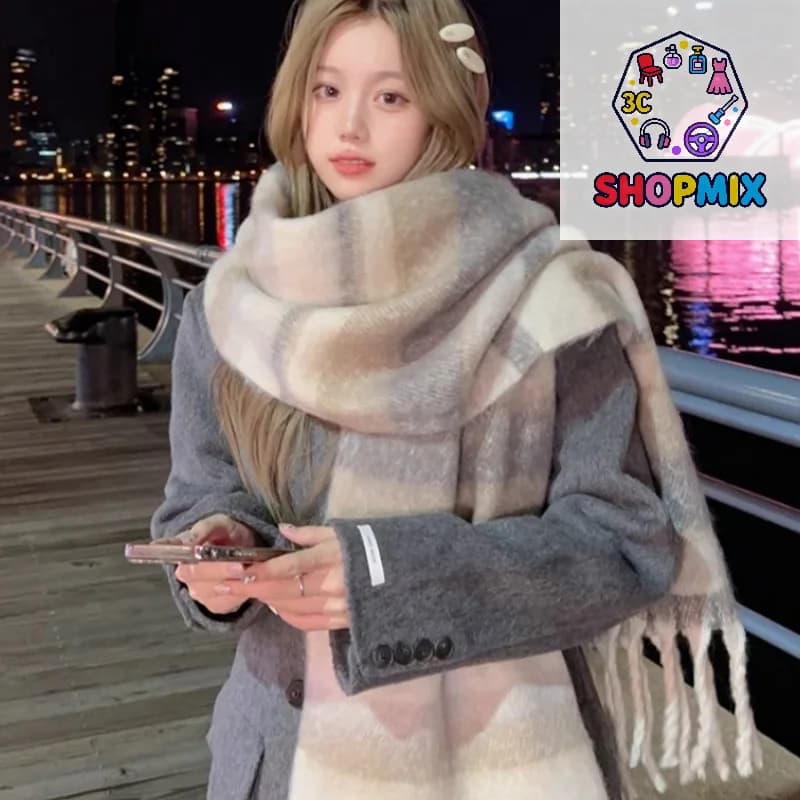 Nuovo inverno finto cashmere sciarpa da donna coperta indossabile addensata calda sciarpa scozzese versione coreana di fascia alta di scialle ispessito