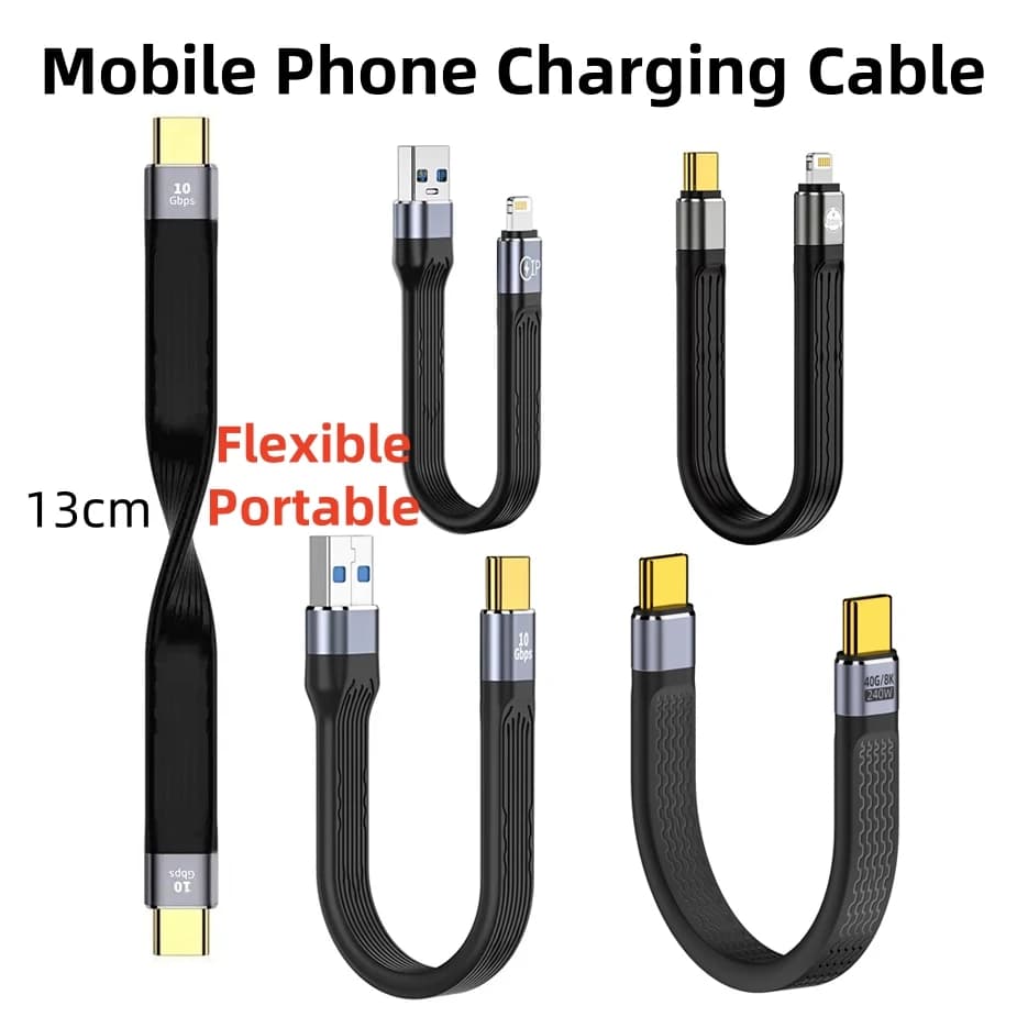 Cavo di ricarica corto per telefono cellulare portatile USB-A/USB-C a C 5A Cavo flessibile di ricarica rapida per telefoni Xiaomi Huawei Powerbank
