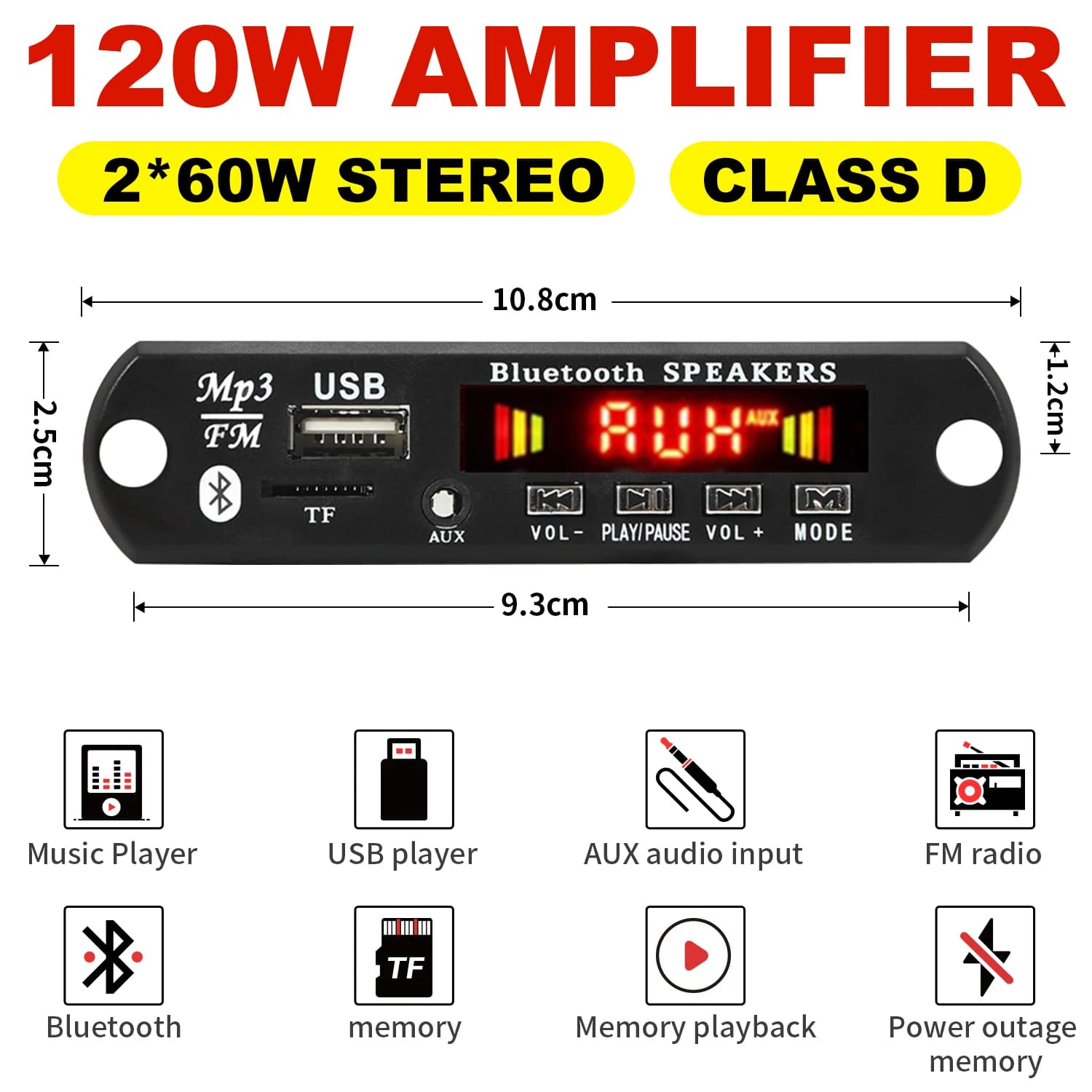60W 50W 40W Amplificatore Bluetooth 5.0 FAI DA TE MP3 WAV Scheda di Decodifica DC 12V Auto Senza Fili USB Lettore MP3 Slot Per Scheda TF USB FM con Microfono